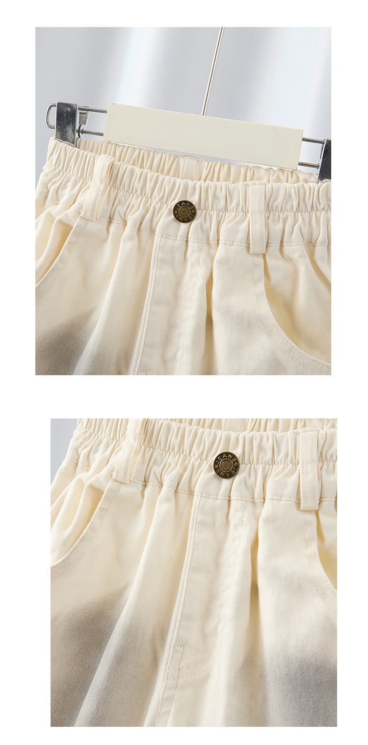 Cream Elastic Shorts with Button Detail - 1