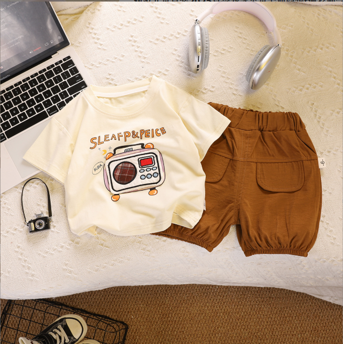 Cream Shirt with Orangish Brown Shorts Set