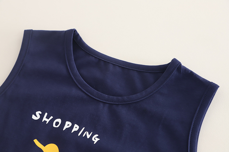 Dark Blue Sleeveless T-shirt & Yellow Shorts Set