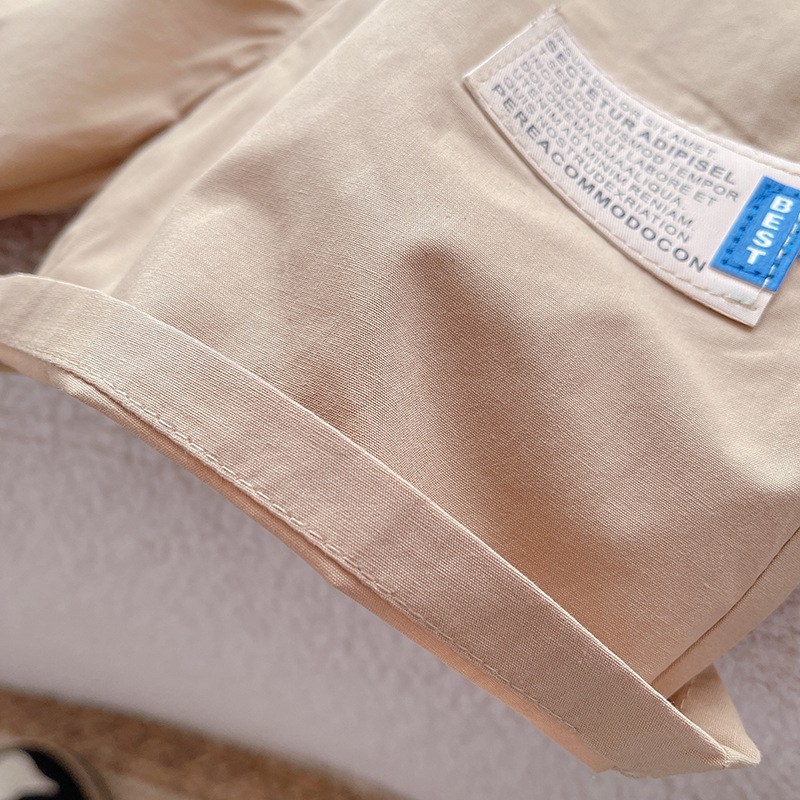 Striped Brown Collared T-Shirt with Cream Shorts Set - 1