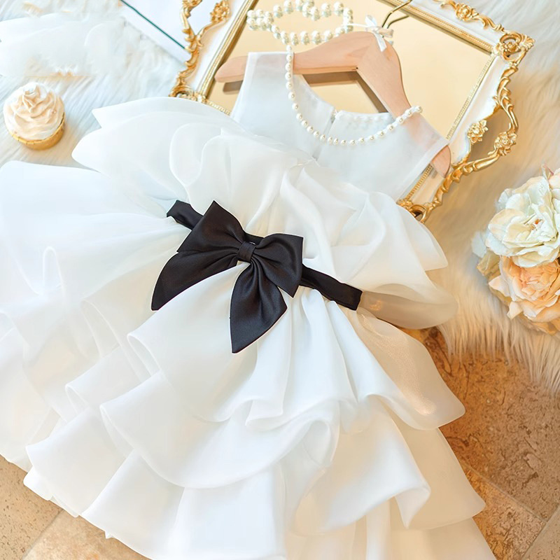 White Frock Dress with Black Bow - 2