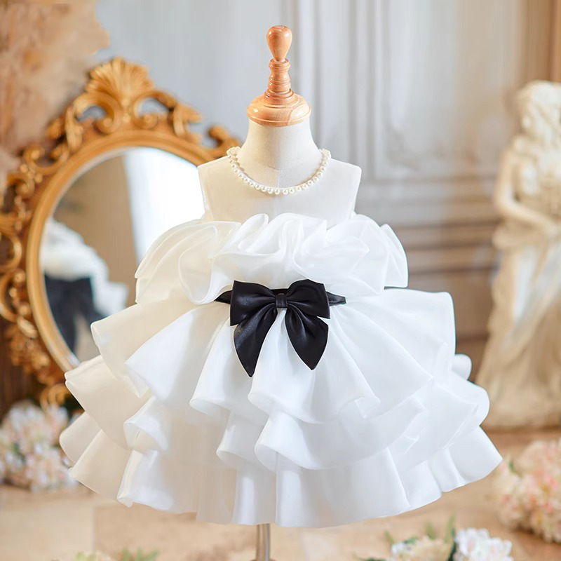 White Frock Dress with Black Bow