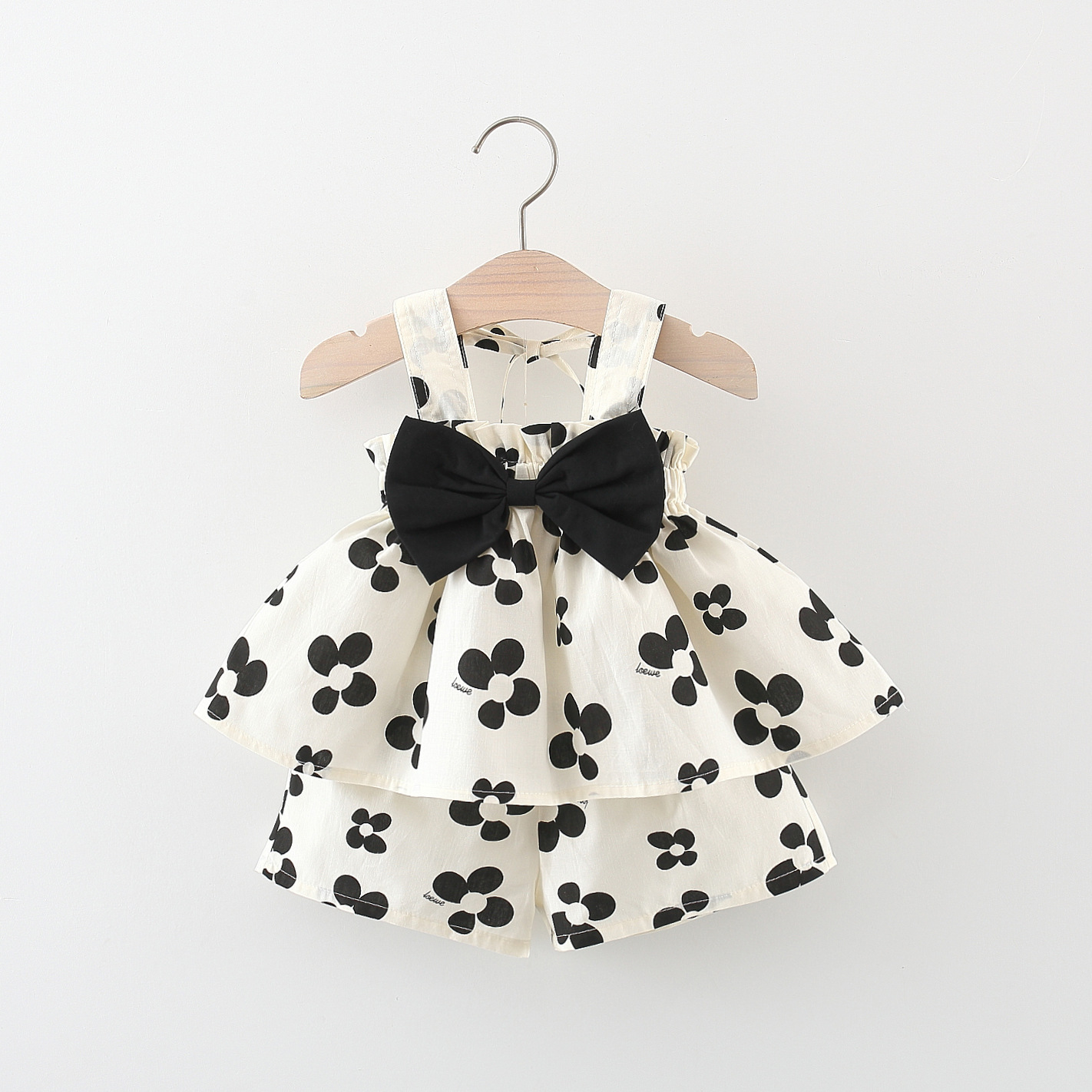 White Frock with Black Bow & Shorts Set