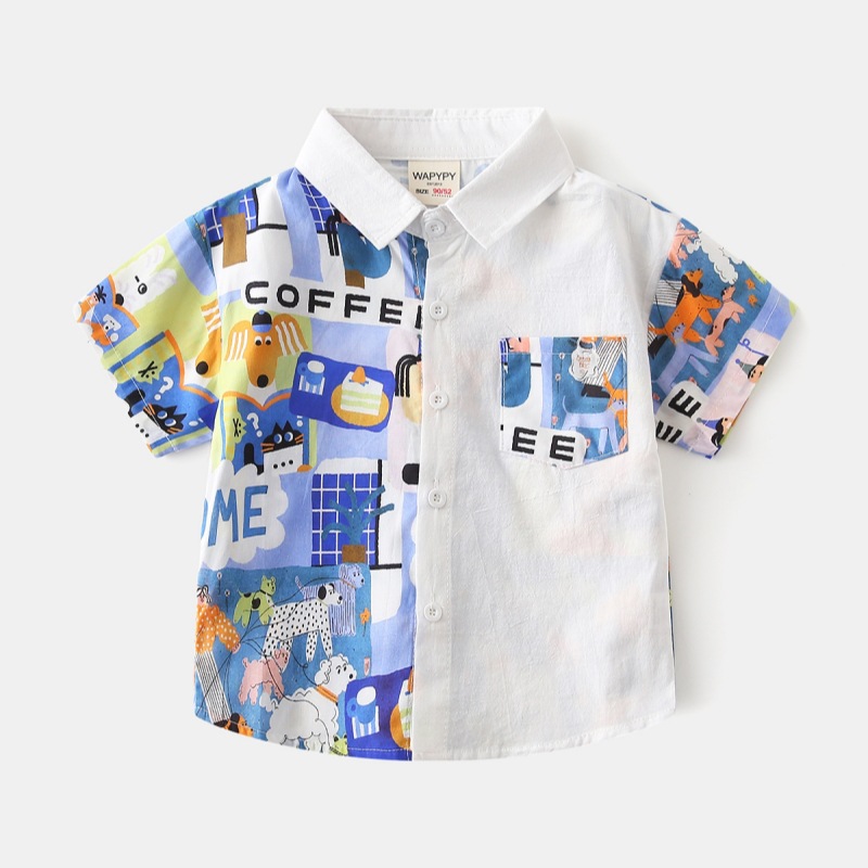 White T-Shirt with Blue Graphic Designs