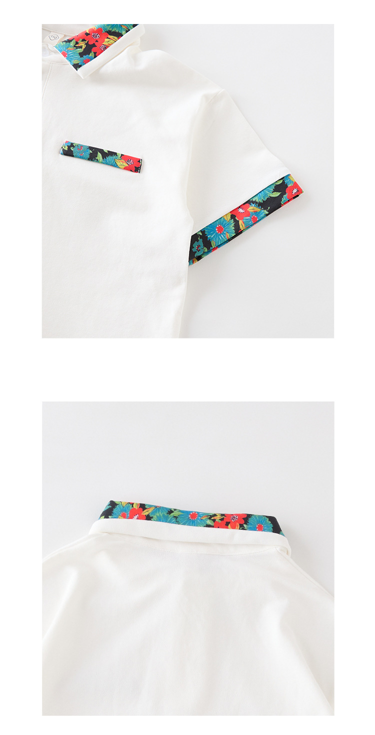 White T-Shirt with Colourful Collar - 2