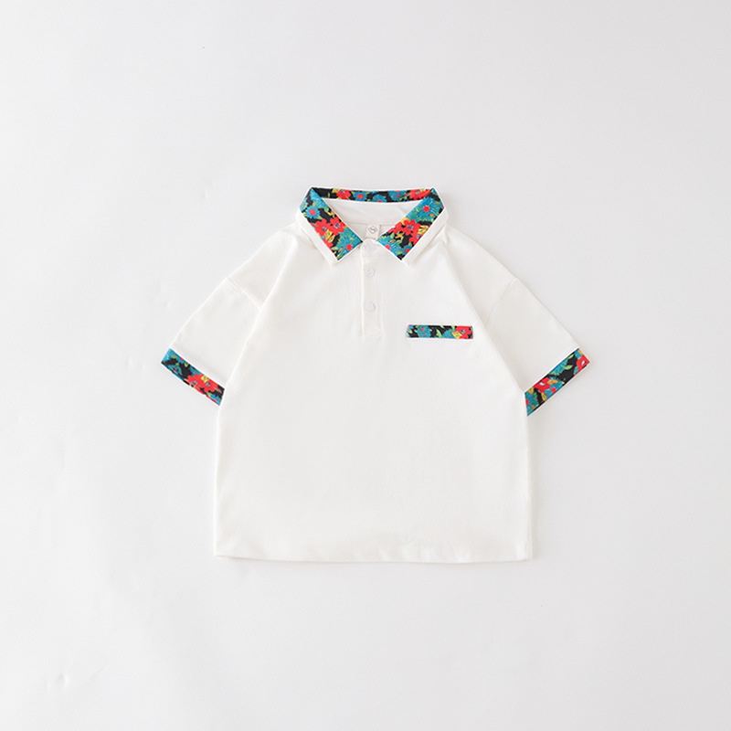 White T-Shirt with Colourful Collar